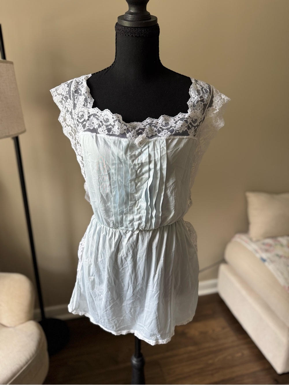 Nicole Light Blue Lace-Trim Chemise
